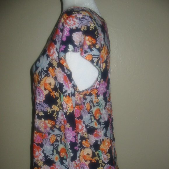 Kenar Navy Floral Print Short Sleeve Rayon Blouse Size Large L - Picture 3 of 5